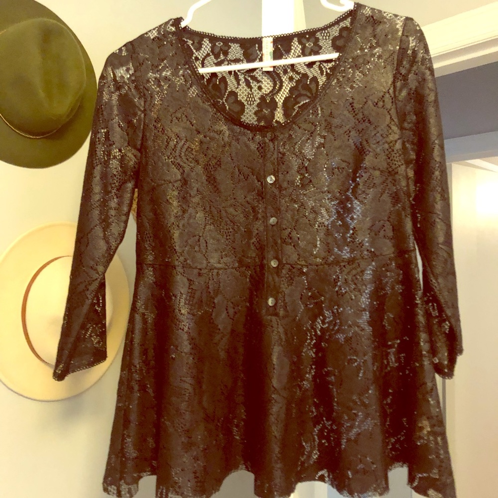 Free People Black Lace Top- WORN ONCE!